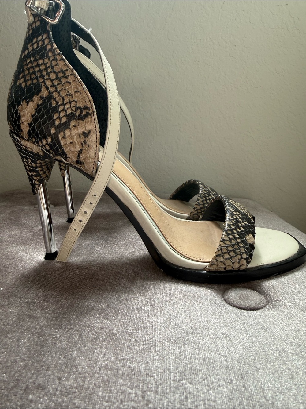 Gianni Bini Snake-Print Stiletto Sandals in Black and Cream